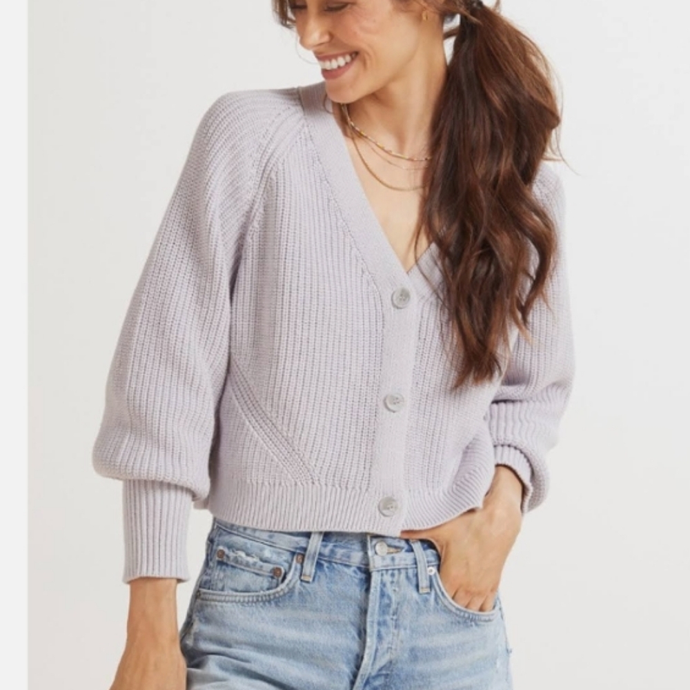 525 America Evereve Lavender Purple Brook Balloon Sleeve Cardigan sz L